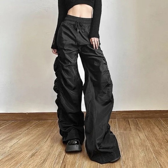 Y2k Kpopstyle Style Gathered‎ Drawstring Wide Leg Cargo Pants Size M - Picture 13 of 16